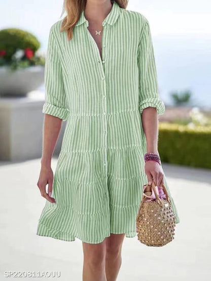 Robe chemise rayée à manches longues et boutons à revers - LUXARAH