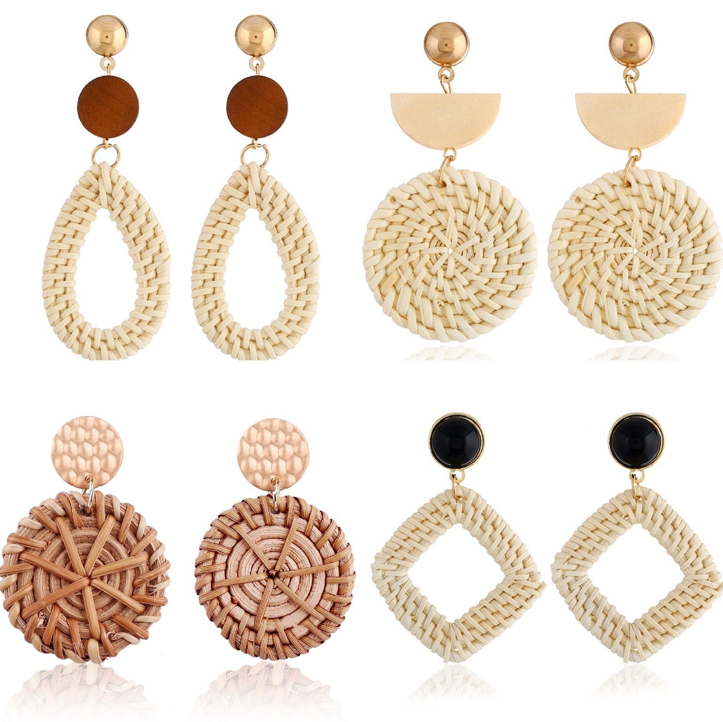 Boucles d'oreilles en bambou et rotin tissés à la main, boucles d'oreilles tribales en rotin - LUXARAH