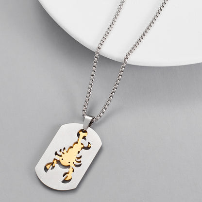 Collar con colgante de rompecabezas de escorpión con cadena de acero inoxidable