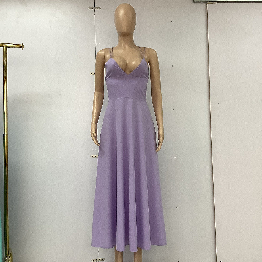 Sexy V-neck Suspender Dress Summer Fashion A-Line Long Dresses For Women - LUXARAH