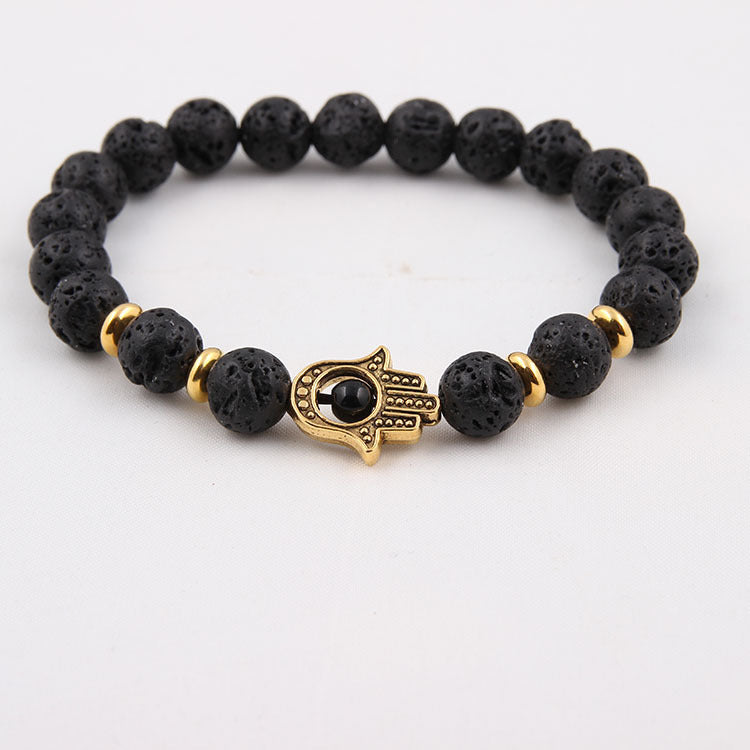 Bracelet en perles de pierre de lave noire énergétique de 8 mm - LUXARAH