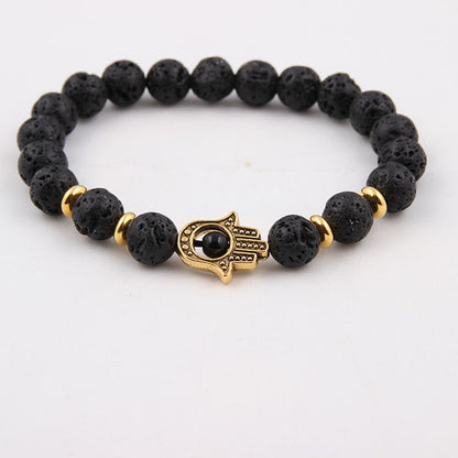 Bracelet en perles de pierre de lave noire énergétique de 8 mm - LUXARAH