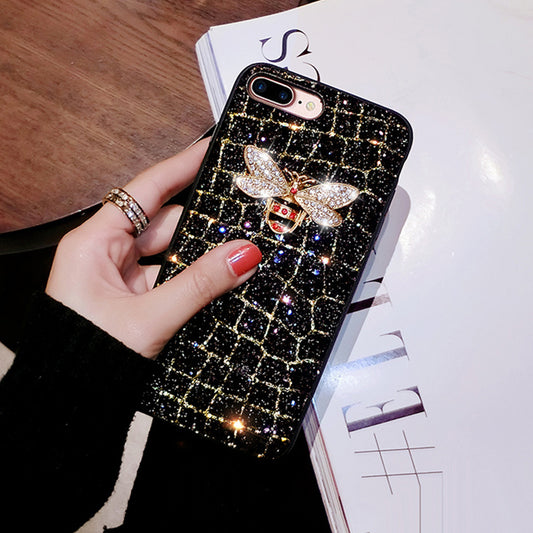 Coque de téléphone à paillettes avec abeille
