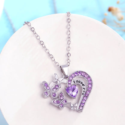 Collier papillon avec strass, pendentif en forme de cœur creux, chaîne de clavicule, pour la Saint-Valentin