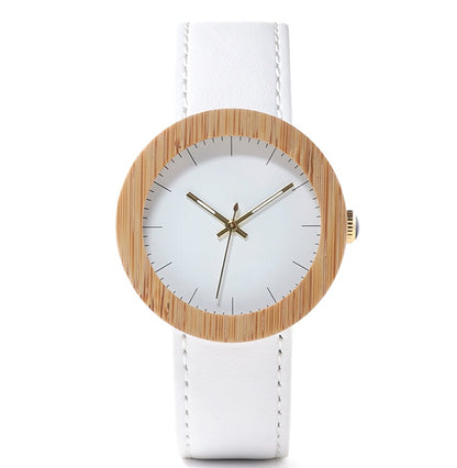 Montre femme en bois de bambou chaud fait main avec ceinture en cuir et mouvement à quartz