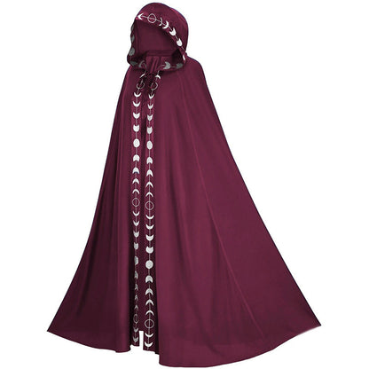 Cloak de Médiéval Fantaisie - Cape à Capuche Imprimée en 5 Couleurs pour Cosplay Halloween et Festivals