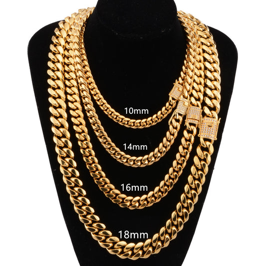 Colliers cubains Miami en acier inoxydable de 8 à 18 mm de large avec fermoir en zircon cubique, grande chaîne lourde pour hommes, bijoux Hip Hop Rock