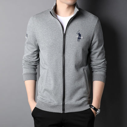 Veste zippée décontractée brodée en coton pour homme