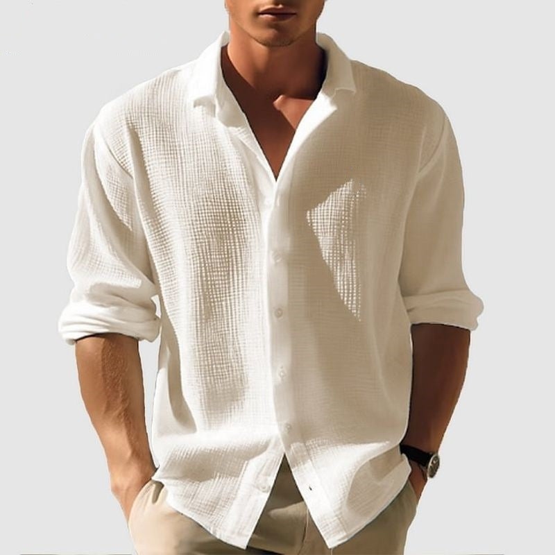 Chemise à manches longues et revers pour homme, tendance, unie, simple boutonnage, vêtements d'automne et de printemps