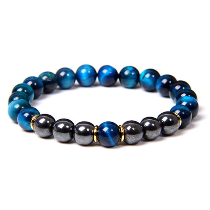 Bracelet en pierre biliaire noire œil de tigre, énergie et fitness, cadeau pour homme - LUXARAH
