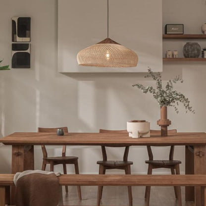 Lustre de salon vintage en bois et rotin tressé - LUXARAH