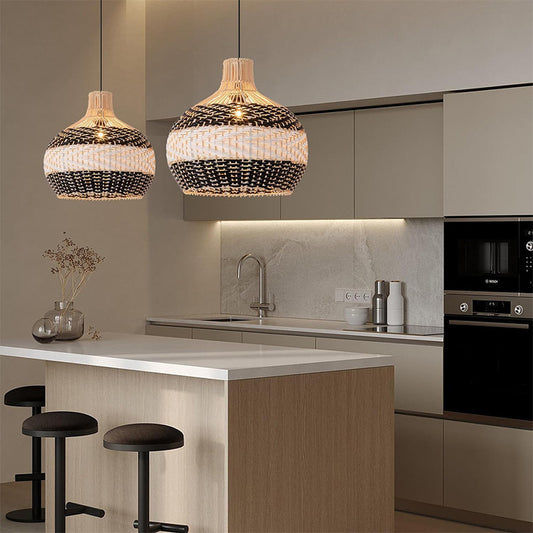 Plafonnier en rotin tressé pour salon, style rétro et créatif - LUXARAH