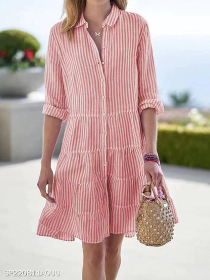 Robe chemise rayée à manches longues et boutons à revers - LUXARAH