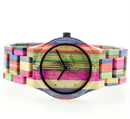 Montre couple en bois de bambou coloré sculpté