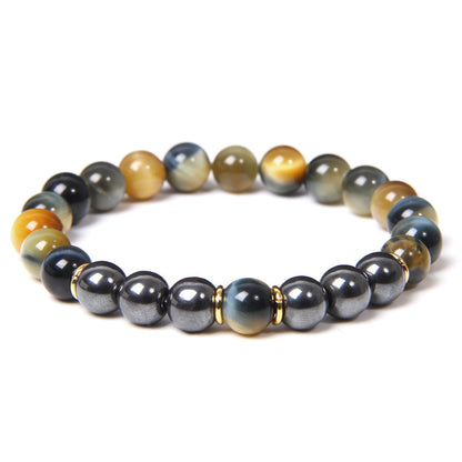 Bracelet en pierre biliaire noire œil de tigre, énergie et fitness, cadeau pour homme - LUXARAH