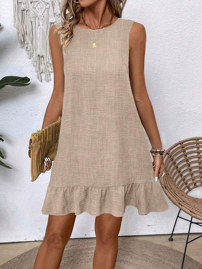 Robe d'été à volants, ample, sans manches, coupe droite, idéale pour la plage - LUXARAH