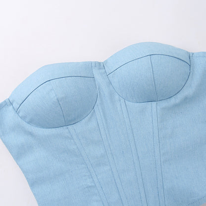 Débardeur tube en jean Y2K avec design noué dans le dos, débardeur corset court tendance pour femmes