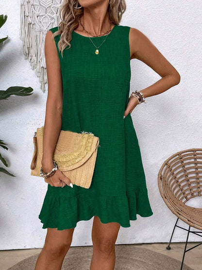 Robe d'été à volants, ample, sans manches, coupe droite, idéale pour la plage - LUXARAH