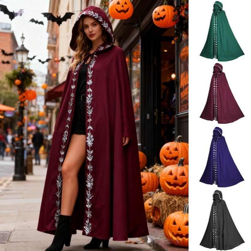 Cloak de Médiéval Fantaisie - Cape à Capuche Imprimée en 5 Couleurs pour Cosplay Halloween et Festivals