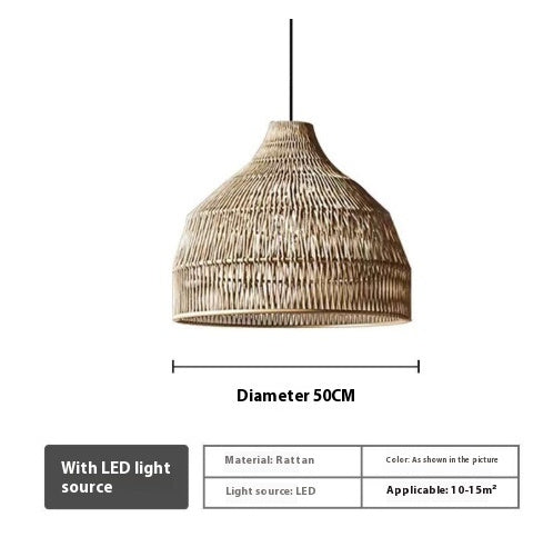 Lampe suspendue pastorale en corde de chanvre et rotin pour balcon et chambre à coucher