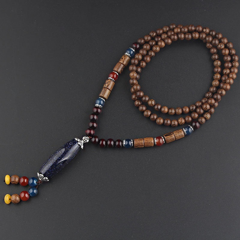 Colliers pour hommes et femmes, chaîne de pull rétro en perles de bois, pendentif Bodhi long - LUXARAH