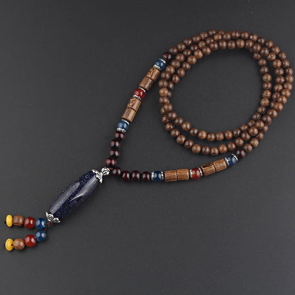 Colliers pour hommes et femmes, chaîne de pull rétro en perles de bois, pendentif Bodhi long - LUXARAH