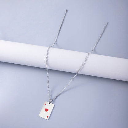 Hip Hop Ace of Hearts Poker Cards Stainless Steel Pendant Necklaces for Women Men