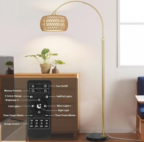 Lampadaire en rotin Simian, 3 niveaux de température réglables - LUXARAH