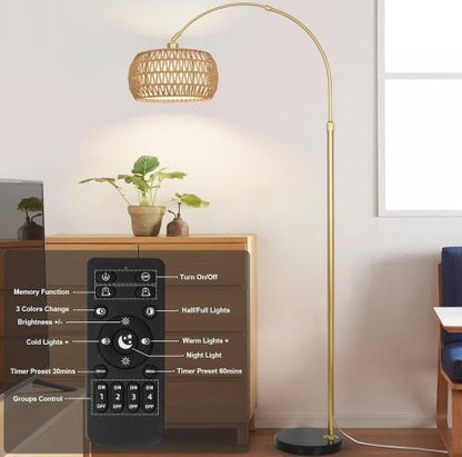 Lampadaire en rotin Simian, 3 niveaux de température réglables - LUXARAH
