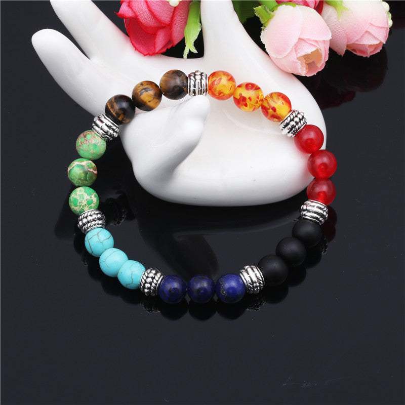 Bracelet de yoga énergétique en pierre naturelle colorée avec chakras - LUXARAH
