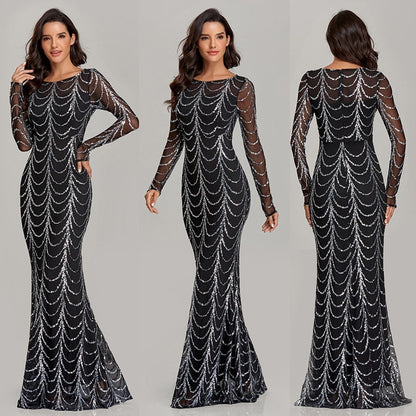 Robes longues à paillettes, manches longues, robes de soirée - LUXARAH