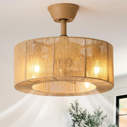 Lampe éventail en rotin tissé, style rétro pour salon, restaurant, chambre à coucher
