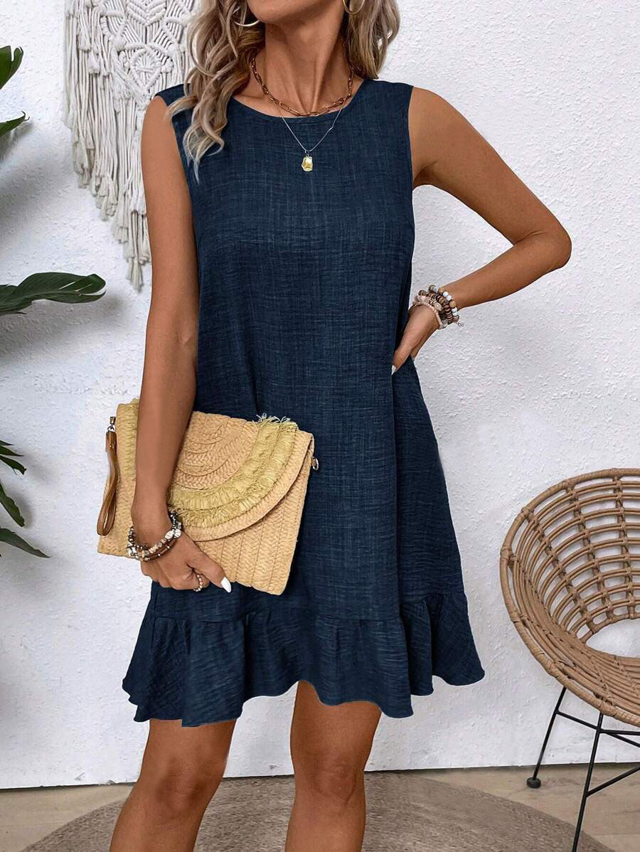 Robe d'été à volants, ample, sans manches, coupe droite, idéale pour la plage - LUXARAH