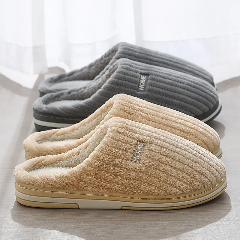 Chaussons d'hiver en coton, couleur unie, simples, antidérapants, chauds et en peluche, pour la maison, pour l'intérieur, pour couple et femmes - LUXARAH