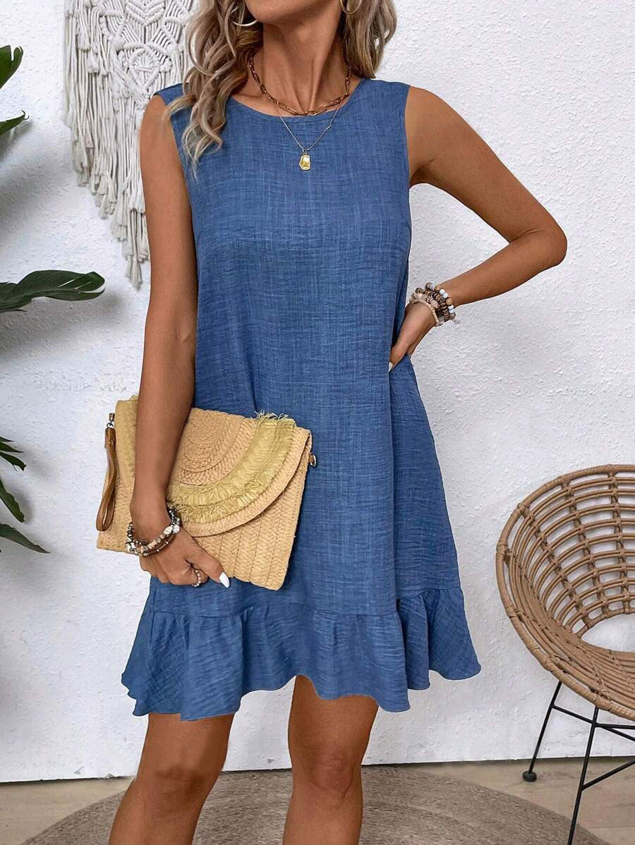 Robe d'été à volants, ample, sans manches, coupe droite, idéale pour la plage - LUXARAH