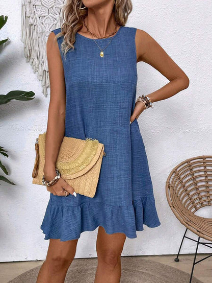 Robe d'été à volants, ample, sans manches, coupe droite, idéale pour la plage - LUXARAH