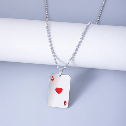Hip Hop Ace of Hearts Poker Cards Stainless Steel Pendant Necklaces for Women Men