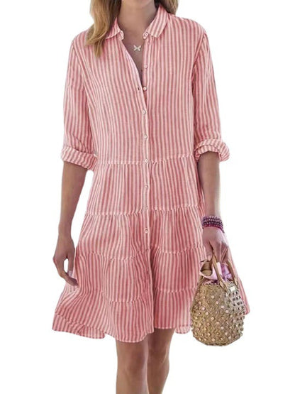 Robe chemise rayée à manches longues et boutons à revers - LUXARAH