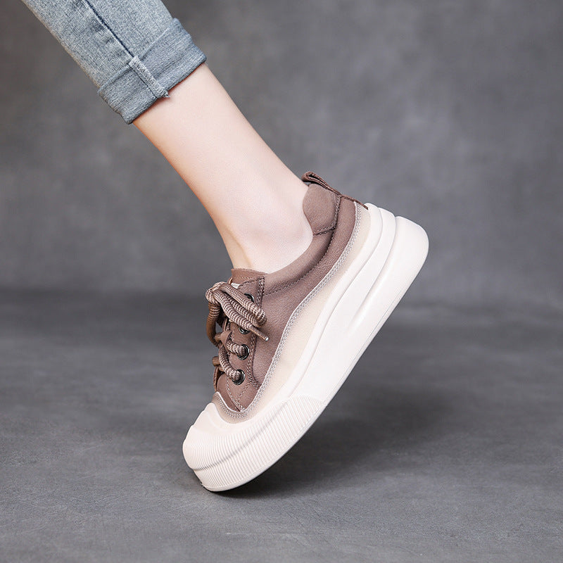Chaussures décontractées à lacets en cuir de vache pleine fleur pour femmes - LUXARAH