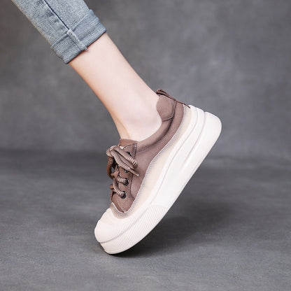 Chaussures décontractées à lacets en cuir de vache pleine fleur pour femmes - LUXARAH