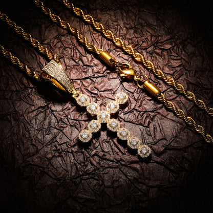Retro Jesus Christ cross pendant, decorated with zircons, for men and women.