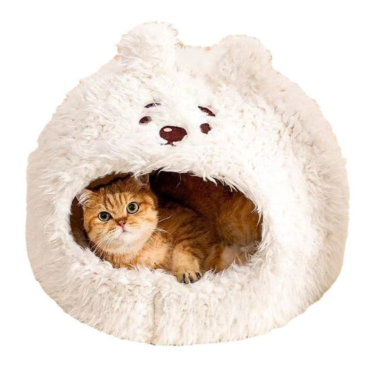 Nid semi-fermé pour chat et chien, nid de couchage chaud pour l'hiver, yourte en peluche, modèles d'animaux mignons en velours pour animaux de compagnie - LUXARAH