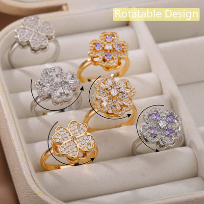 Bagues de fleurs rotatives avec strass, bague de décompression anti-anxiété tendance