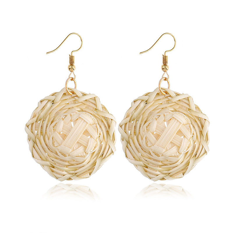 Boucles d'oreilles géométriques creuses en rotin, tissées à la main en bambou et rotin - LUXARAH