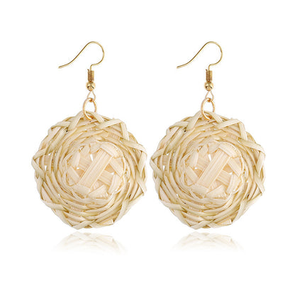 Boucles d'oreilles géométriques creuses en rotin, tissées à la main en bambou et rotin - LUXARAH