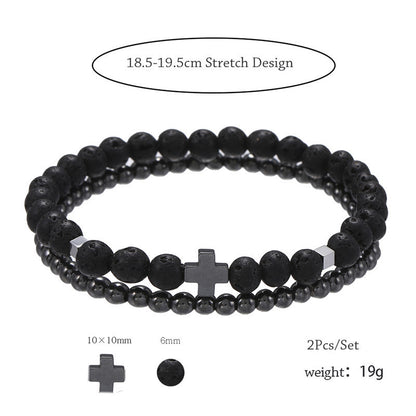 Lot de 2 bracelets combinés en hématite pour homme - LUXARAH