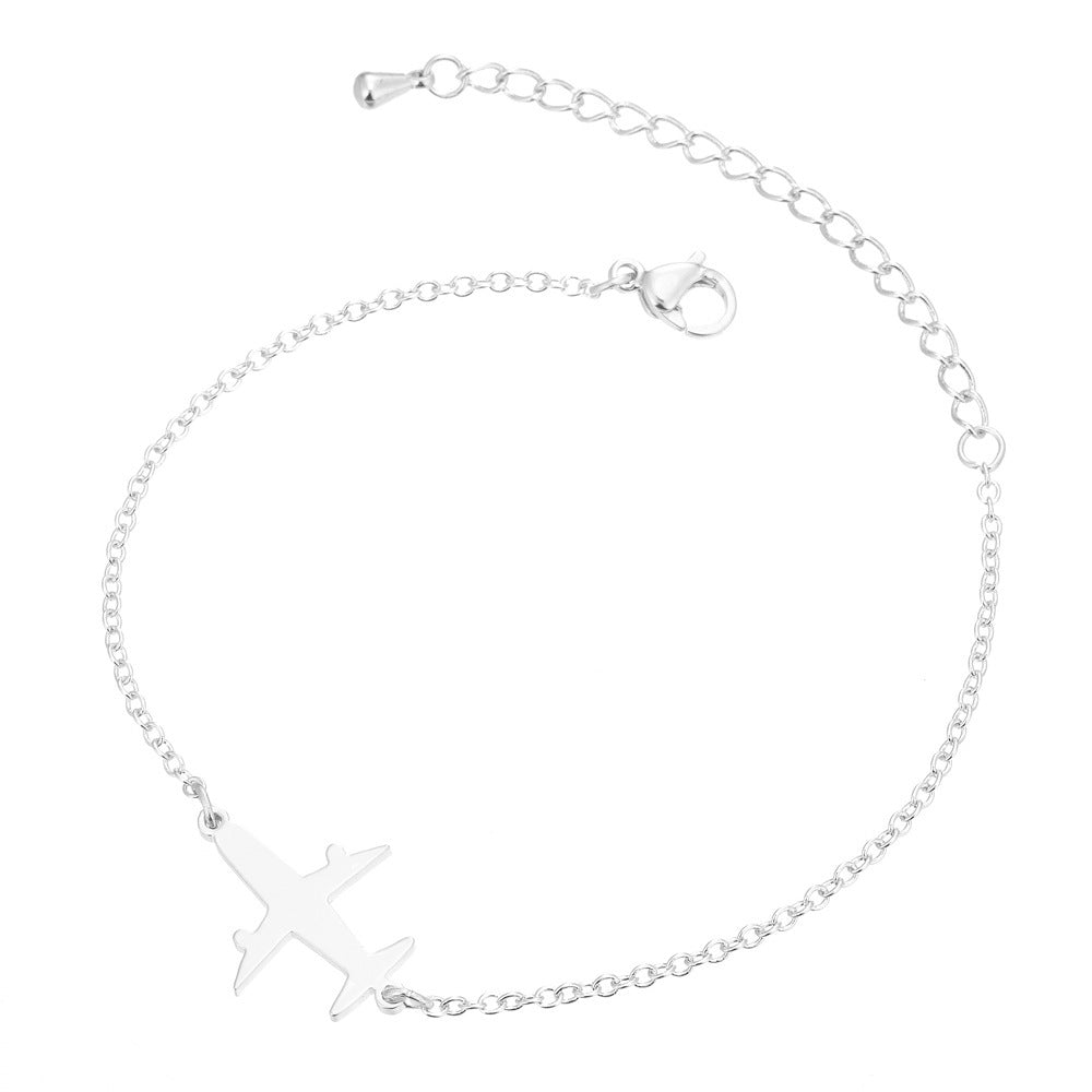 Bracelets en acier inoxydable avec pendentif en forme d'avion, chaîne à breloques tendance, bijoux pour femmes, cadeaux de fête
