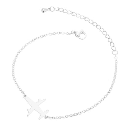 Bracelets en acier inoxydable avec pendentif en forme d'avion, chaîne à breloques tendance, bijoux pour femmes, cadeaux de fête