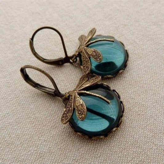 Boucles d'oreilles pendantes en forme de libellule vintage pour femme, bijou tendance, style bohème, chakra, pierre de lune bleue, bijou ethnique de mariage
