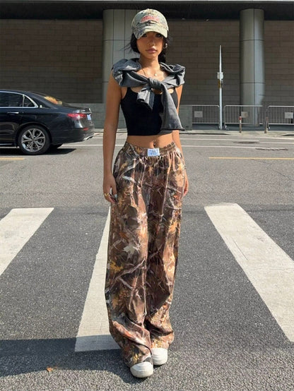 Pantalon décontracté amincissant hip-hop rétro streetwear multi-poches camouflage cargo pour femme Y2k hip-hop cargo grunge baggy pantalon